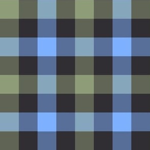 343 - Charcoal, denim blue and sage green gingham check -100 Pattern Project -  jumbo scale for wallpaper, home decor, bed and dining linen