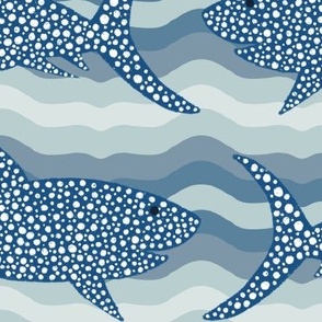 Shark Dots Waves Blue