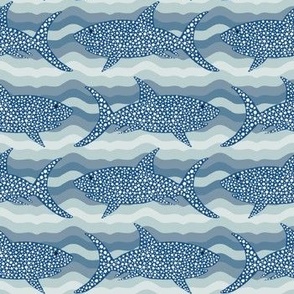 Shark Dots Waves Blue Small Scale