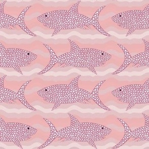 Shark Dots Waves Pink Small Scale