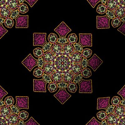 Kaleidoscope Medallion in Pink on Black