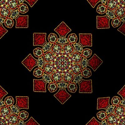 Kaleidoscope Medallion in Red on Black