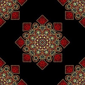 Kaleidoscope Medallion in Red on Black