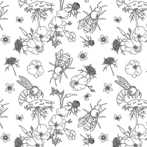 Bees and Blooms in White