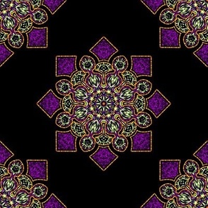 Kaleidoscope Medallion in Purple on Black