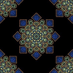 Kaleidoscope Medallion in Blue on Black