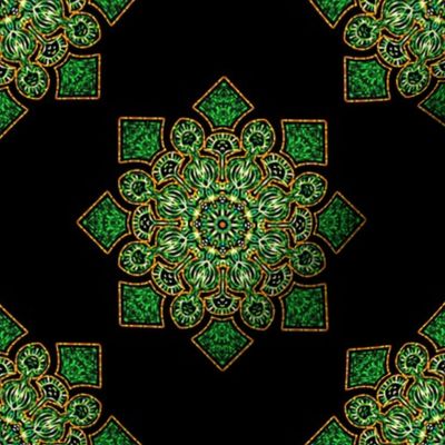 Kaleidoscope Medallion in Green on Black