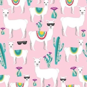 Llamas wearing sunglasses cactus pink green mint llama fabric