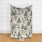 Bad Dog Holiday Party Toile - Navy Blue - Large