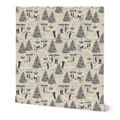 Bad Dog Holiday Party Toile - Navy Blue - Large