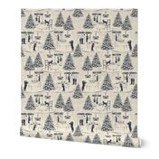 Bad Dog Holiday Party Toile - Navy Blue - Large