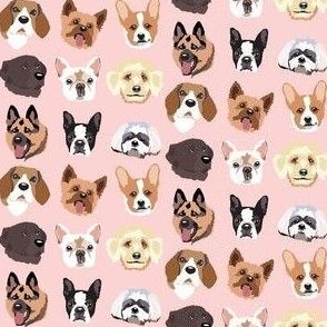 Dog Faces Pink small print Dog Fabric