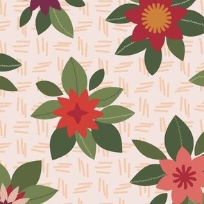 349 - Multicoloured Floral non directional in warm oranges, mustards and mauves - 100 Patterns Project: jumbo scale for wallpaper, bed linen, table cloths and kids apparel