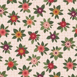 349 - Multicoloured Floral non directional in warm oranges, mustards and mauves - 100 Patterns Project: medium scale for patchwork, quilting, holiday crafts, bed linen, table cloths and kids apparel