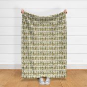 Plaid and flowers - green - yellow- cream 