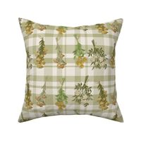 Plaid and flowers - green - yellow- cream 