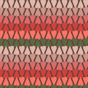 350 - Large scale Red, Orange, blush and green Hearts - stylized linear pattern of hand drawn shapes in warm boho muted colors of coral, leaf green, red and blush - for romantic weddings and valentines children's apparel. 