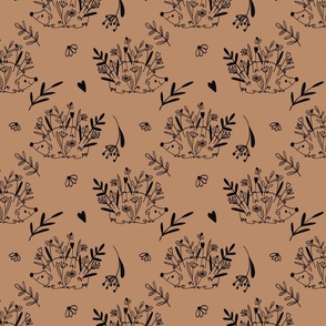 Scandinavian design for kids - hedgehog with flowers and hearts - brown