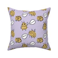 Funny yellow bees on purple pastel