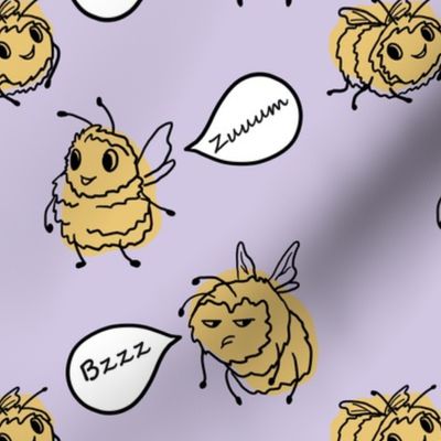 Funny yellow bees on purple pastel