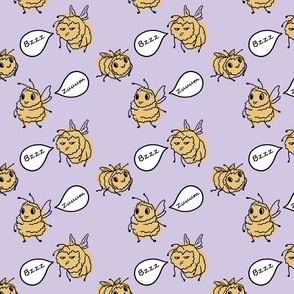 Funny yellow bees on purple pastel