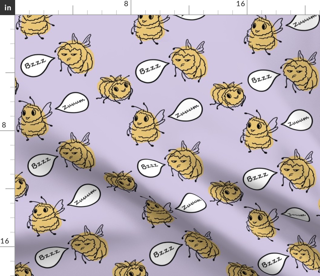 Funny yellow bees on purple pastel