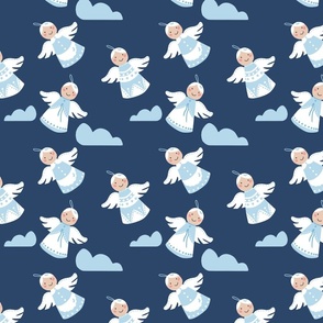 Christmas blue and white angels - navy blue