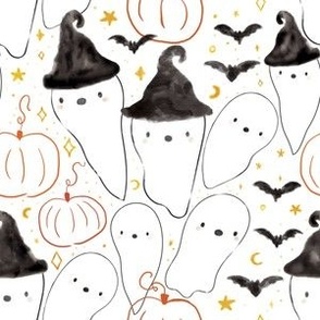 Halloween Cute Witch Ghosts 6x6 Kids Fall Halloween Bats Pumpkins Ghouls