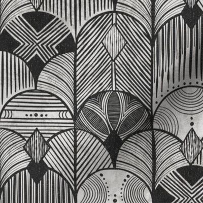 Charcoal  earthy deco neutral geometric -textured hand-drawn tribal Art Deco arches - medium