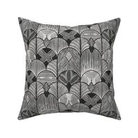 Charcoal  earthy deco neutral geometric -textured hand-drawn tribal Art Deco arches - medium