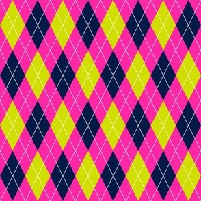 Playful Argyle, Midnight & Chartreuse on Hot Pink 