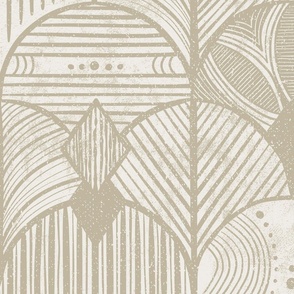 Golden cream  earthy deco neutral geometric -textured hand-drawn tribal Art Deco arches - jumbo