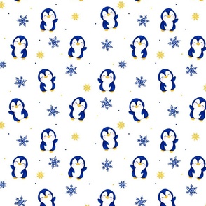  cute penguins and snowflakes. New Year's decor, blankets for babies, fabrics