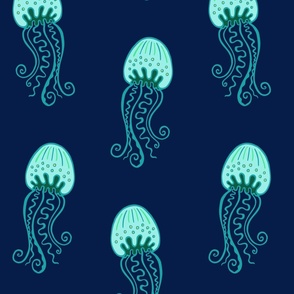 Jellyfish on Midnight Blue