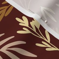 Ferns and Leaves on Red Brown