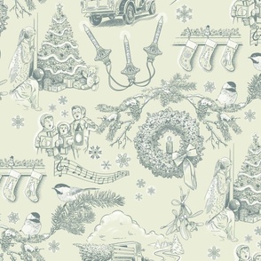 Holiday Traditions Toile Pine on Green