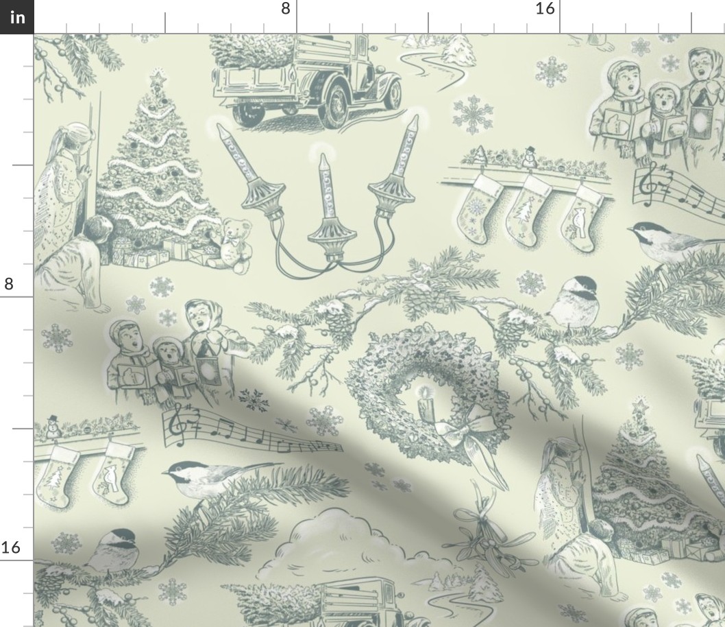 Holiday Traditions Toile Pine on Green
