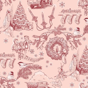 Holiday Traditions Toile Red on Pink
