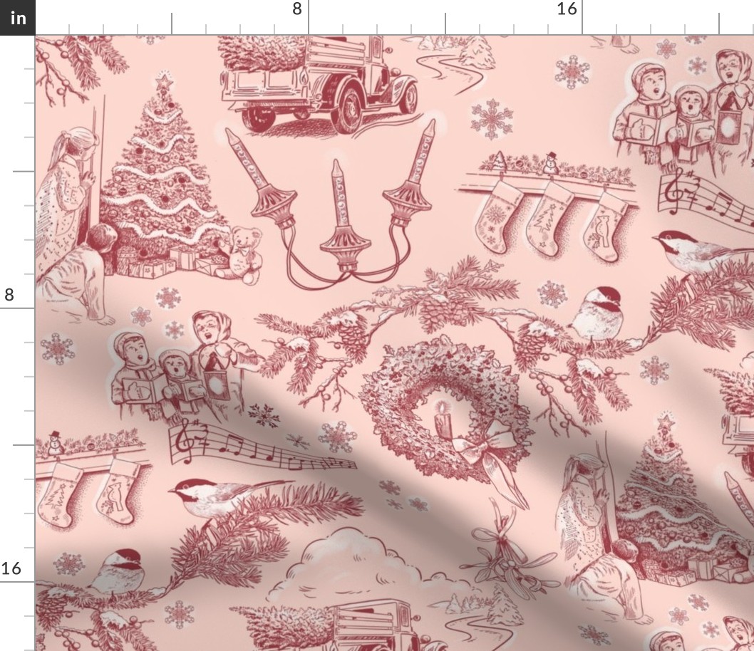 Holiday Traditions Toile Red on Pink