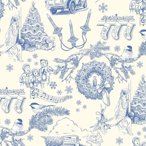 Holiday Traditions Toile Blue on Ivory