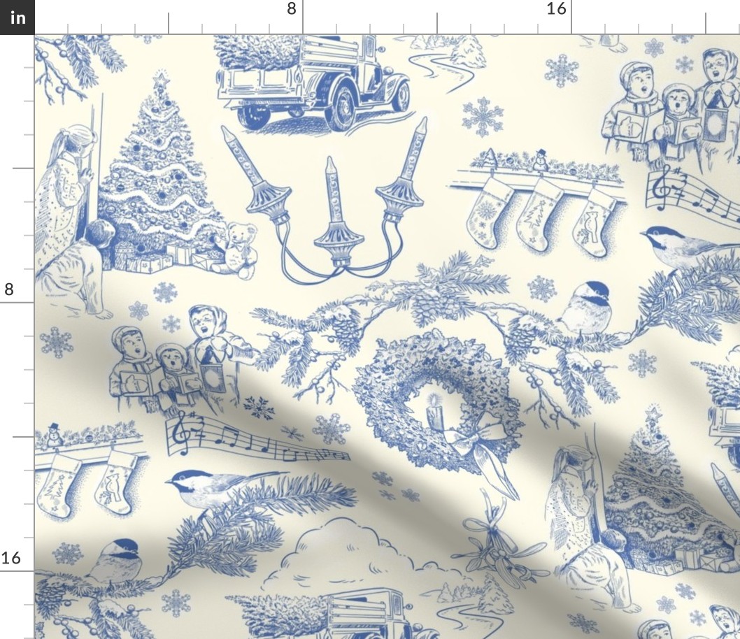Holiday Traditions Toile Blue on Ivory