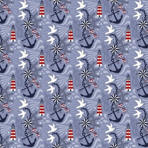 Nautical Scene red white blue small