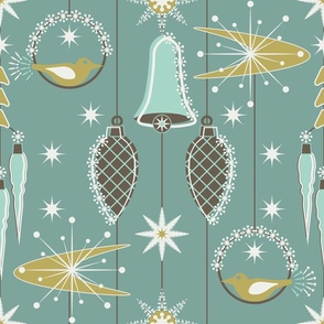 Retro Frosted Christmas / Mid Mod / Atomic / Ornaments / Celadon / Large