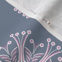 Art Deco Kaleidoscope in Sky Blue and Pink on Gray Blue