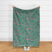 textile- Tropical Ti leaf floral-green half-drop