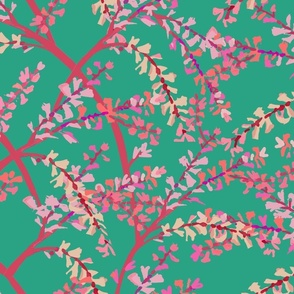 textile- Tropical Ti leaf floral-green half-drop