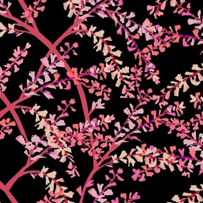 textile- Tropical Ti leaf floral-black half-drop
