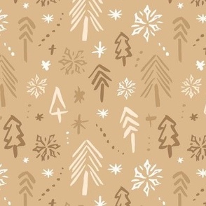 Christmas trees and snow woodland brown