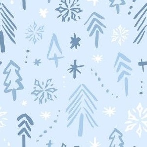 Christmas trees and snow woodland_blue multi