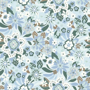 Calm folk floral soft blue by Jac Slade
